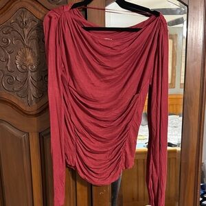 Free People Red Ruched Blouse